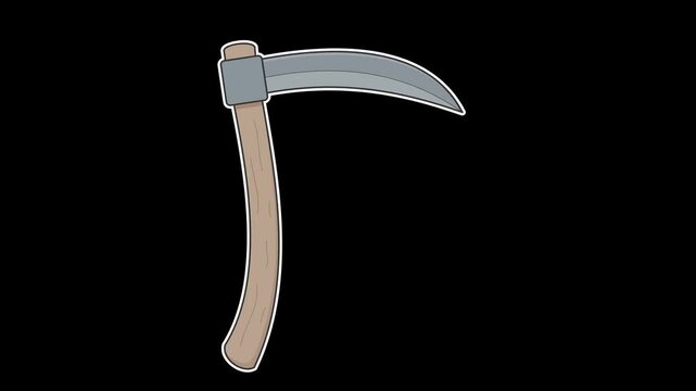 Seamless looping animation of a swaying grim reaper scythe for spooky Halloween horror concepts. Flat style sticker design element isolated on transparent alpha channel background