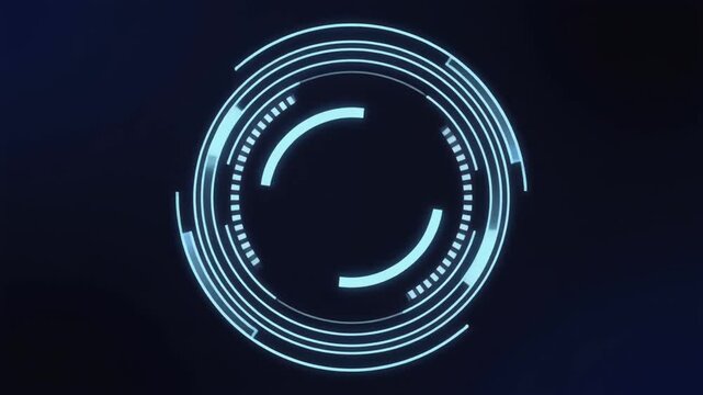 Futuristic rotating tech ring with digital segments for corporate presentation and smart device UI