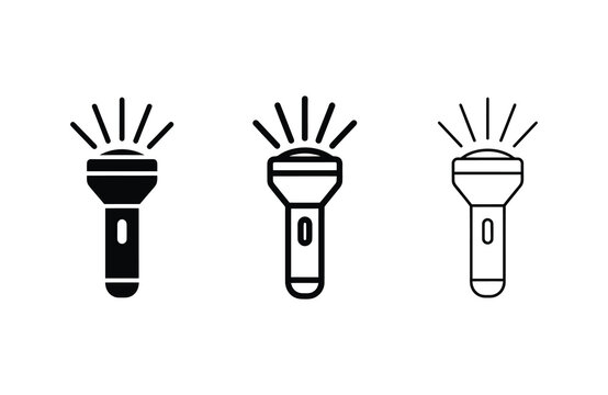 Three different flashlight icons with transparent background for various uses