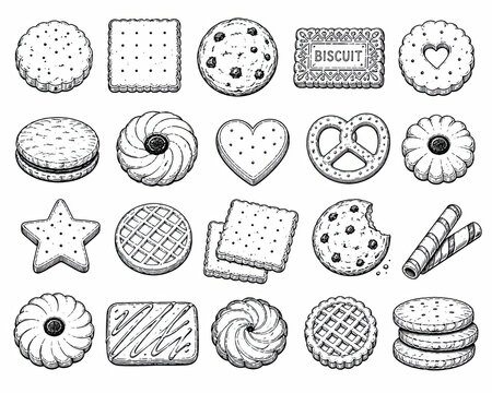 Set of hand drawn sketch cookies and biscuits isolated on white background isolated on white background