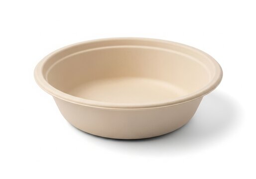 Empty beige biodegradable paper bowl on white background for food packaging