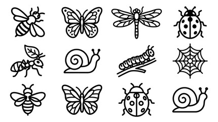 Insect Icon Set: Bees, Butterflies, Dragonfly, Ladybugs, Ant, Snail, Caterpillar, Spiderweb © Brian