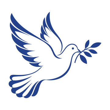 Flying dove with olive branch in its beak vector illustration.
