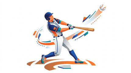 Fototapeta premium Dynamic Vector Illustration of a Baseball Batter Hitting a Ball