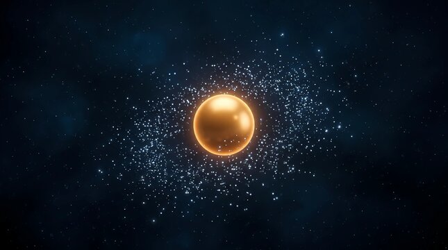 3D Abstract Render of Golden Sphere and Glittering Particles, Metaphor for Melatonin Production and Deep REM Sleep
