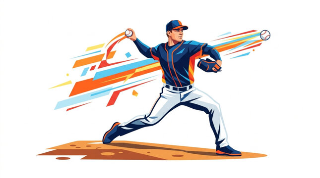 Dynamic Baseball Pitcher Throwing Fastball Vector Illustration