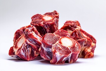 Obraz premium Raw beef tail portions arranged on white background, market-ready meat photography