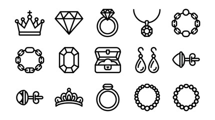 Collection of Fine Jewelry Icons: Rings, Crowns, Bracelets, Earrings, Diamonds, Necklace © Brian