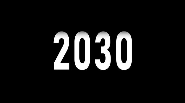 white text 2017 counting animation on black background, 2030 text animation scrolling up and down
