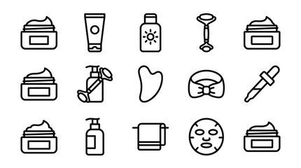 Beauty Routine Icons: Skincare Products, Gua Sha, Jade Roller, Face Mask © Brian