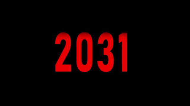 red text 2017 counting animation on black background, 2031 text animation scrolling up and down