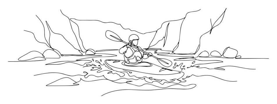kayaker paddling through river rapids scene