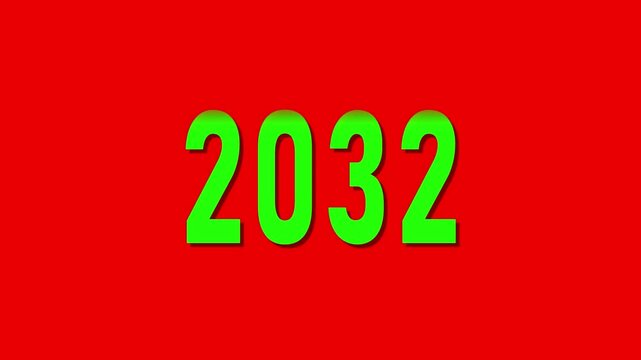 green text 2017 counting animation on red background, 2032 text animation scrolling up and down