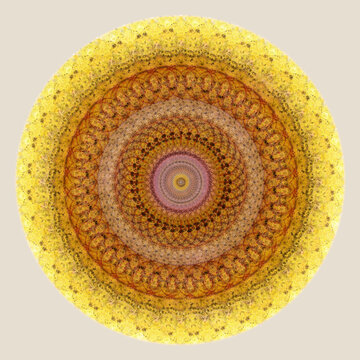 Circular mandala from macro rust rivet photo, inverted color