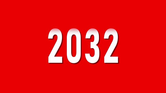 Blue text 2017 counting animation on red background, 2032 text animation scrolling up and down