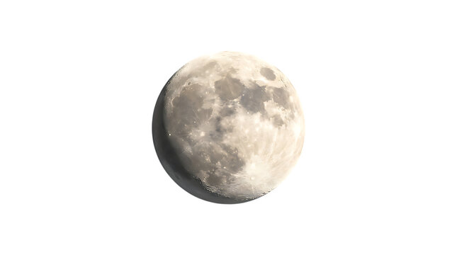 Realistic moon illustration isolated on transparent background detailed lunar surface with craters and shadows