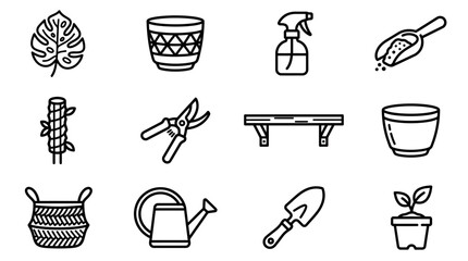 Gardening Tools and Supplies Icons: Plant care, watering can, pots, shears, spray bottle, shovel © Brian