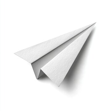 A white paper airplane casts a shadow on a white background