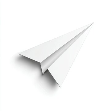 Classic white paper airplane in flight, casting a subtle shadow