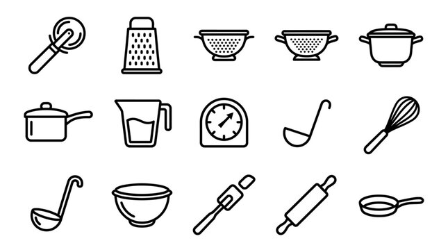 Kitchen Utensils Icons Set: Cooking Tools Collection, Vector Graphics