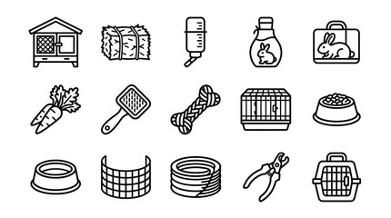 Rabbit Care Icons: Pet Supplies, Food, Shelter, and Accessories Set © Brian