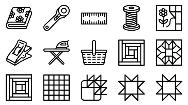 Quilting Icons: Fabric, Tools, Patterns, and Supplies for Sewing Crafts