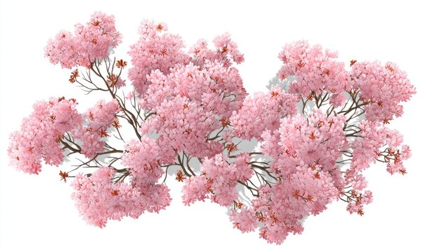 Overhead view of a lush cherry blossom tree, displaying abundant pink flowers and delicate branches