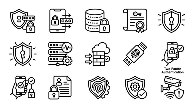 Cybersecurity Icons: Security, Data Protection, Authentication, Network, Cloud