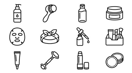 Skincare Routine Icons Set: Beauty Products, Face Care, Cosmetics, and Tools © Brian