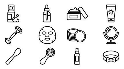 Cosmetic Skincare Icons: Face Care Products and Beauty Tools Collection © Brian