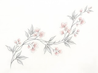 Obraz premium Delicate floral branch sketch with watercolor accents