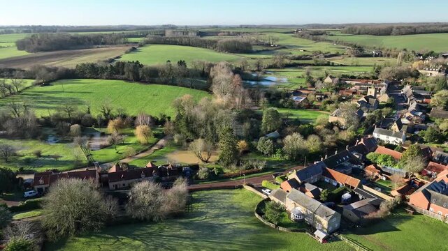 High Altitude Aerial Overview of Sudborough Village Surrounded by Patchwork Fields Northamptonshire