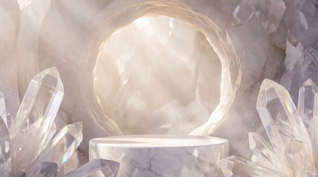 Crystal ball on stand with mystical glow and soft bokeh. Fortune telling sphere for divination and spiritual guidance sessions.