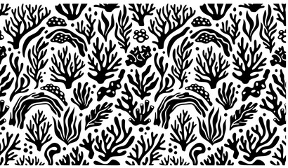 Abstract Black Coral Reef Pattern Minimal Organic Marine Vector Design © MSTARIFA