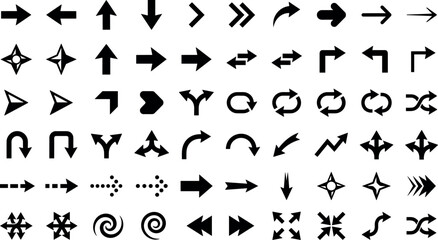 Fototapeta premium Minimalist black arrow sign collection with linear pointers cursors loops crossroads graphics for business presentation data presentation dashboard vector