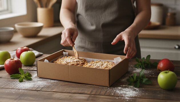 Freshly baked apple crumble tarts with rustic ingredients