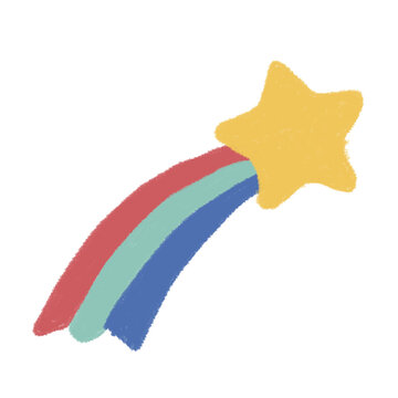 A colorful star shoots out a vibrant rainbow in the sky.