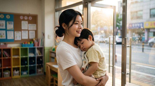 아이를 안고 웃는 엄마 / Mother Smiling While Holding Her Child