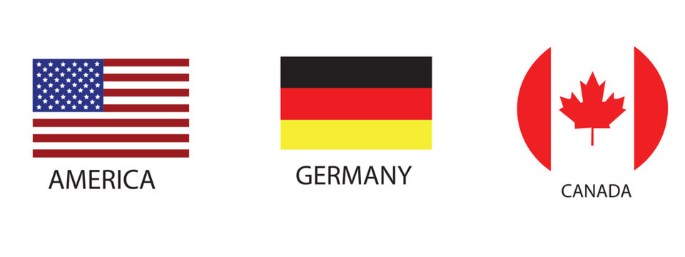 Set of three national flags of america germany and canada