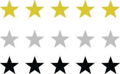 Obraz premium Gold and silver star rating icons set. Five-point metallic review symbols for business and customer feedback.