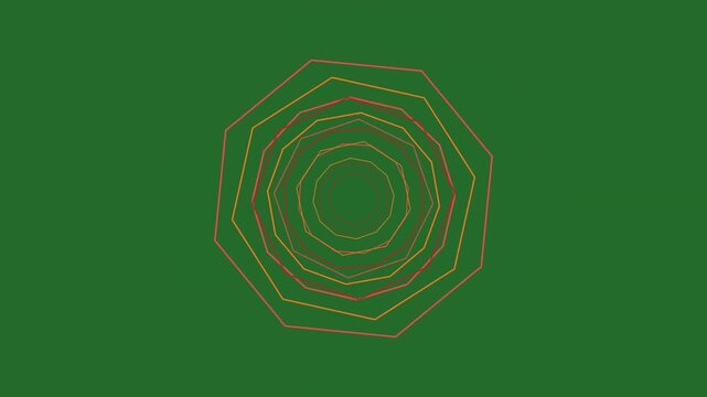 Red, Green, Yellow Red Yellow Hexagon on Green Screen Background Horizontal 16:9