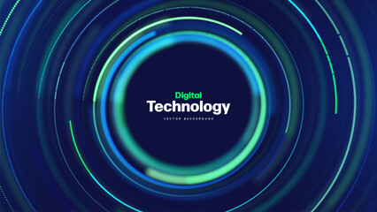 Fototapeta na wymiar Technology Digital Abstract Background Circle Light With Glowing Neon Rings Creating A Modern Futuristic Interface For Innovation, Communication, Presentation, Branding, And Corporate Design. Vector 