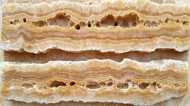 Natural Travertine Stone Texture with Horizontal Layering and Porous Voids Seamless Background
