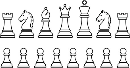 Black and white chess pieces on a white background © Abdullah_creativity