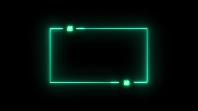 cyan color rectangle quote frame with glowing neon corner commas animation black background.