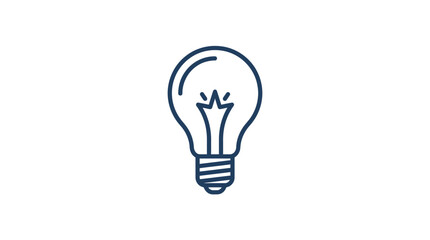 A simple dark blue line art icon of a glowing light bulb on a white background © Rizki