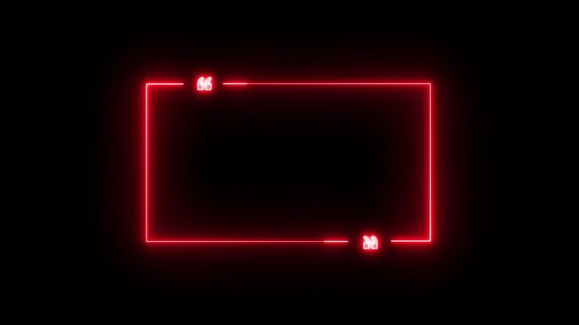 cyan color rectangle quote frame with glowing neon corner commas animation black background.