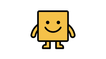 A simple yellow square character with a friendly smile stands against a plain white background © Rizki