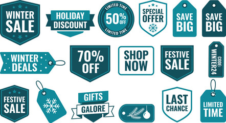 Obraz premium Winter sale labels and festive holiday discount tags vector