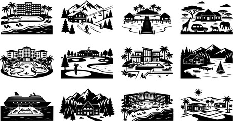 Obraz premium set vector various resorts silhouettes 